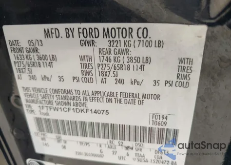 2013 Ford F-150 Fx2 from USA, damaged, VIN 1FTFW1CF1DKF14075